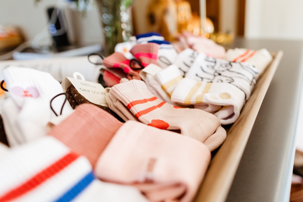 Grip socks available for purchase at the studio